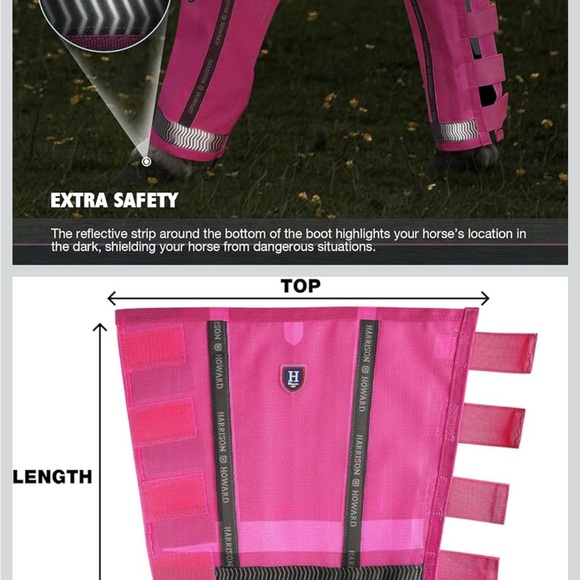 Harrison Howard Large Horse Fly Boots New Pink Magenta Loose Fitting Set of 4 - Picture 8 of 8